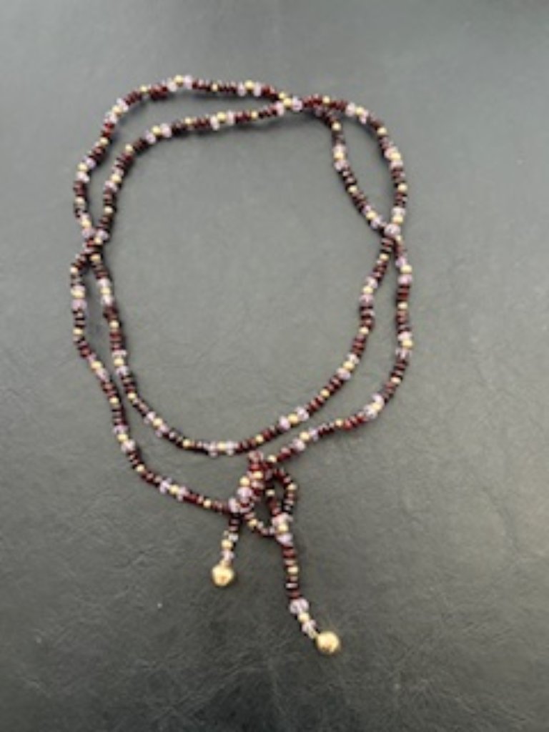 Rhodolites & Amethysts Single Strand Necklace With 14k Gold Beads